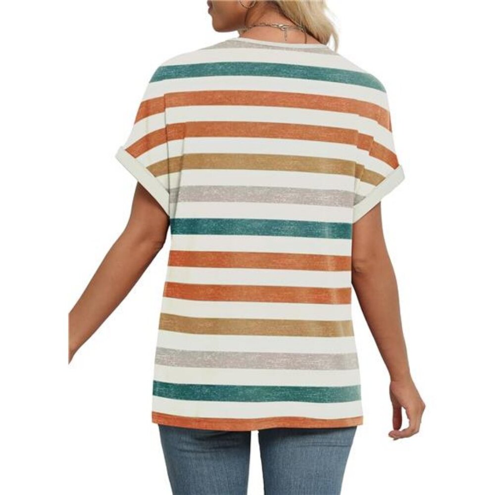 Womens Summer Tops Short Dolman Sleeve Shirts 2025 Fashion V Neck - Picture 5 of 6